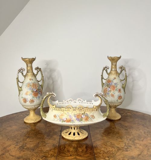 OUTSTANDING QUALITY ANTIQUE ROYAL VIENNA CENTREPIECE AND SIDE VASES
