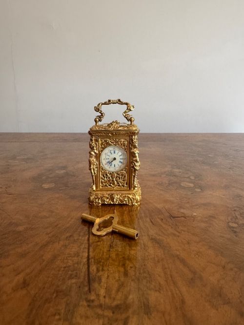Beautiful Quality Antique Victorian Ornate Brass Miniature Carriage Clock