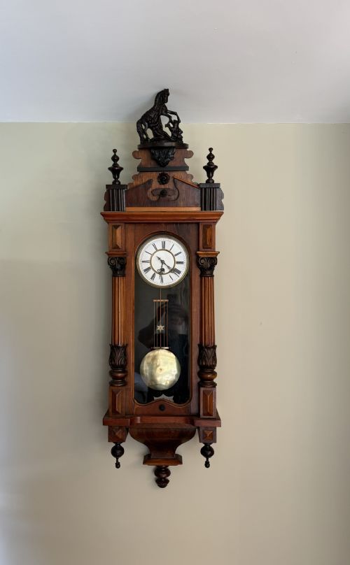 Antique Edwardian Quality Carved Walnut Vienna Wall Clock