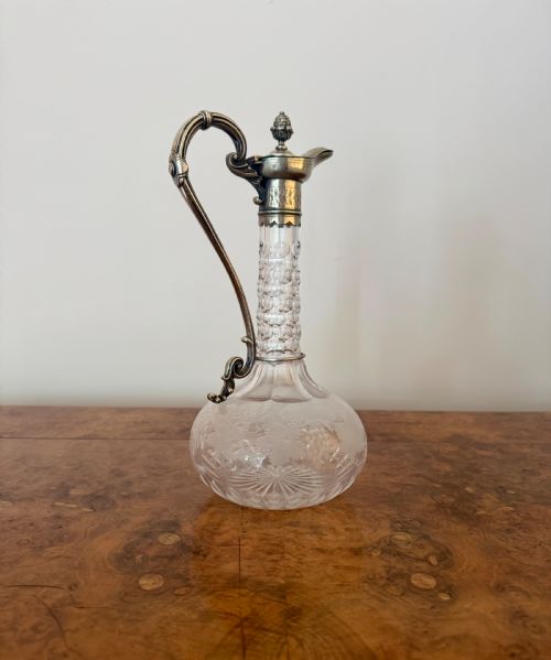 FINE QUALITY ANTIQUE VICTORIAN ETCHED GLASS SILVER PLATE CLARET JUG - ADDITIONAL PHOTO 1