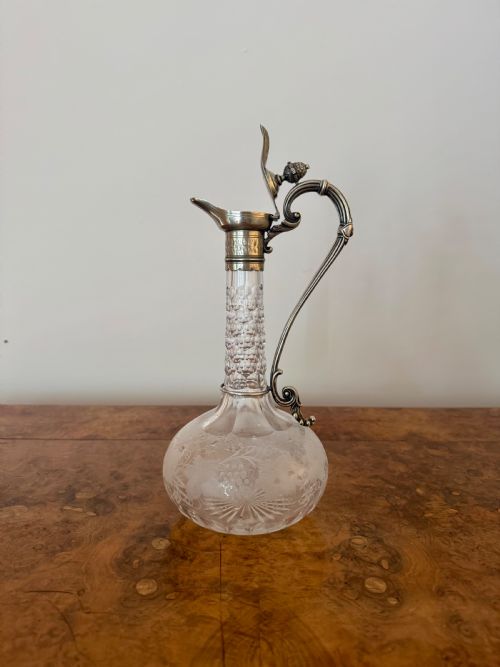 FINE QUALITY ANTIQUE VICTORIAN ETCHED GLASS SILVER PLATE CLARET JUG - ADDITIONAL PHOTO 3
