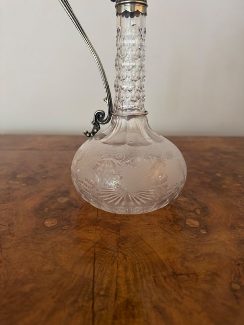 FINE QUALITY ANTIQUE VICTORIAN ETCHED GLASS SILVER PLATE CLARET JUG - ADDITIONAL PHOTO 5