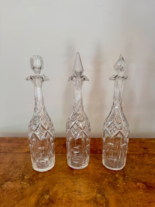 UNUSUAL TRIO OF ANTIQUE EDWARDIAN CUT GLASS DECANTERS - ADDITIONAL PHOTO 1