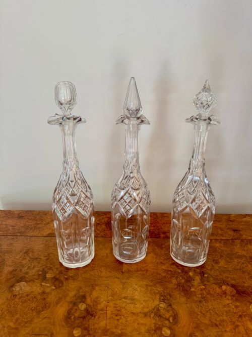 UNUSUAL TRIO OF ANTIQUE EDWARDIAN CUT GLASS DECANTERS - ADDITIONAL PHOTO 2