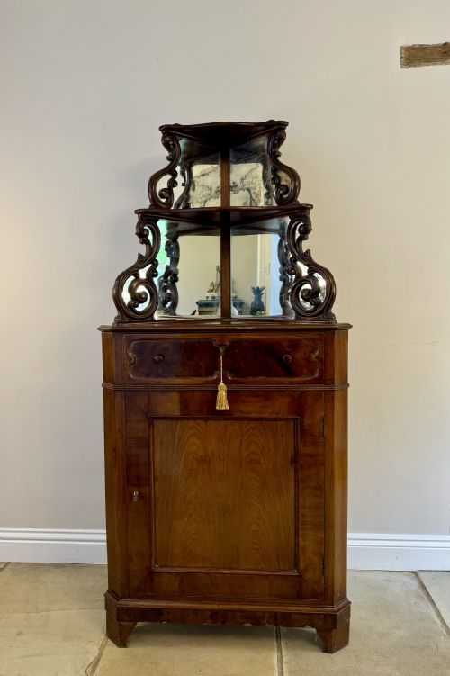 Antique Victorian Quality Figured Mahogany Carved Corner Cabinet