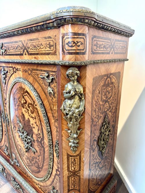 EXQUISITE QUALITY ANTIQUE 19TH CENTURY FRENCH MARQUETRY INLAID CABINET - ADDITIONAL PHOTO 8