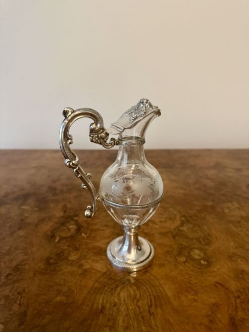 FINE QUALITY FRENCH ANTIQUE 19TH CENTURY SILVER GLASS EWER - ADDITIONAL PHOTO 2