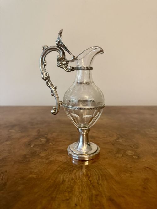 FINE QUALITY FRENCH ANTIQUE 19TH CENTURY SILVER GLASS EWER - ADDITIONAL PHOTO 1