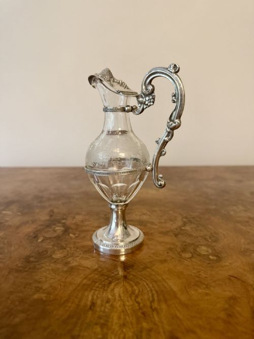 FINE QUALITY FRENCH ANTIQUE 19TH CENTURY SILVER GLASS EWER - ADDITIONAL PHOTO 3