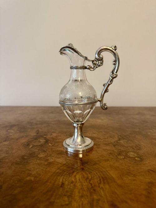 FINE QUALITY FRENCH ANTIQUE 19TH CENTURY SILVER GLASS EWER - ADDITIONAL PHOTO 4