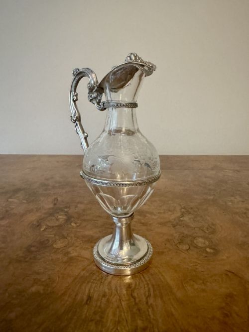 FINE QUALITY FRENCH ANTIQUE 19TH CENTURY SILVER GLASS EWER - ADDITIONAL PHOTO 5