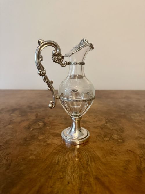 FINE QUALITY FRENCH ANTIQUE 19TH CENTURY SILVER GLASS EWER - ADDITIONAL PHOTO 6