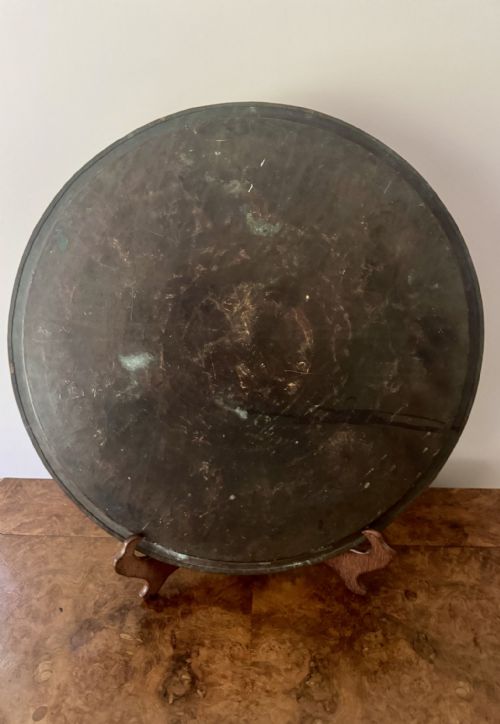 LARGE ANTIQUE VICTORIAN QUALITY ENGRAVED CIRCULAR MIXED METAL TRAY - ADDITIONAL PHOTO 3