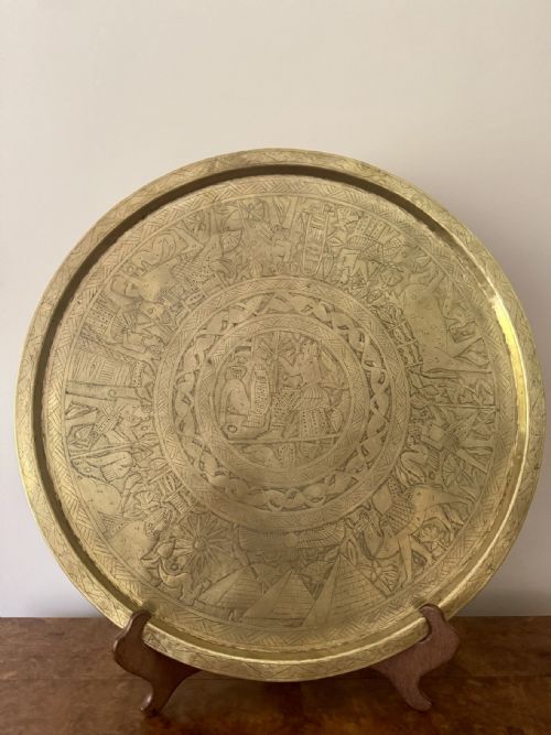 LARGE ANTIQUE VICTORIAN QUALITY ENGRAVED CIRCULAR MIXED METAL TRAY - ADDITIONAL PHOTO 2