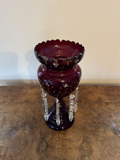 BEAUTIFUL QUALITY LARGE ANTIQUE VICTORIAN RUBY GLASS LUSTRE - ADDITIONAL PHOTO 1