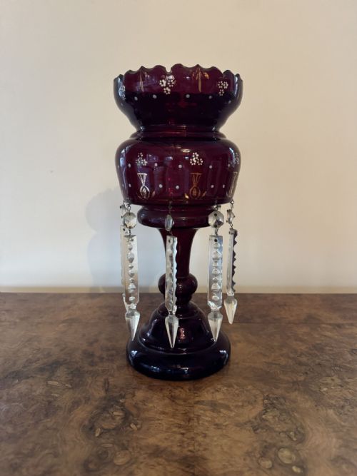 BEAUTIFUL QUALITY LARGE ANTIQUE VICTORIAN RUBY GLASS LUSTRE - ADDITIONAL PHOTO 2