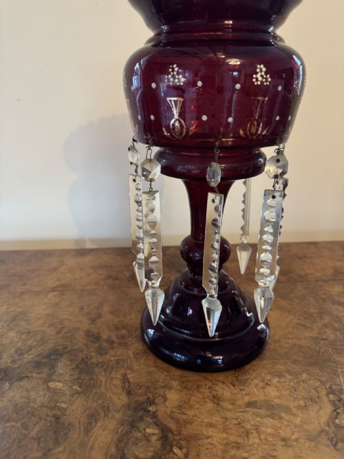 BEAUTIFUL QUALITY LARGE ANTIQUE VICTORIAN RUBY GLASS LUSTRE - ADDITIONAL PHOTO 3