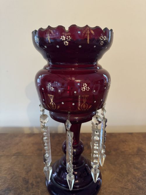 BEAUTIFUL QUALITY LARGE ANTIQUE VICTORIAN RUBY GLASS LUSTRE - ADDITIONAL PHOTO 4
