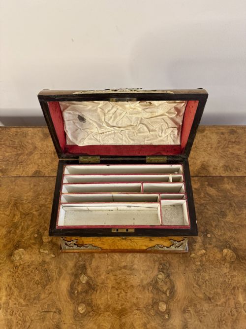 MAGNIFICENT QUALITY ANTIQUE VICTORIAN BURR WALNUT BRASS MOUNTED STATIONARY BOX - ADDITIONAL PHOTO 5