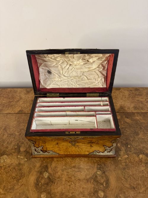 MAGNIFICENT QUALITY ANTIQUE VICTORIAN BURR WALNUT BRASS MOUNTED STATIONARY BOX - ADDITIONAL PHOTO 1