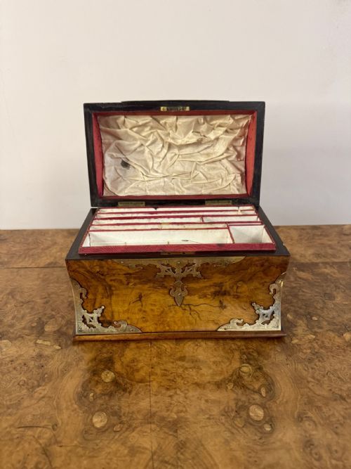 MAGNIFICENT QUALITY ANTIQUE VICTORIAN BURR WALNUT BRASS MOUNTED STATIONARY BOX - ADDITIONAL PHOTO 2