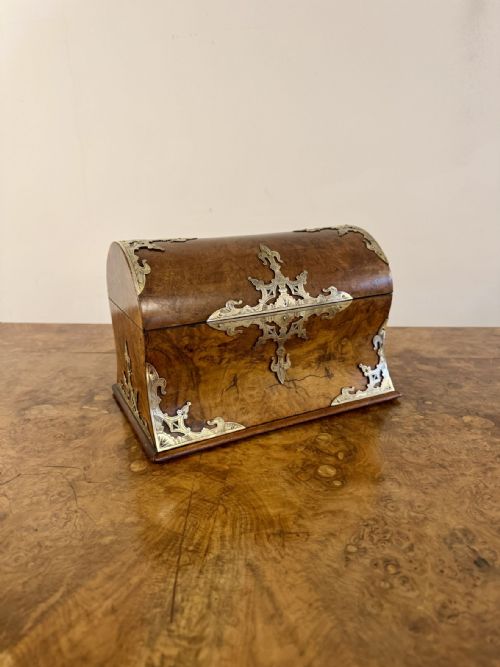MAGNIFICENT QUALITY ANTIQUE VICTORIAN BURR WALNUT BRASS MOUNTED STATIONARY BOX - ADDITIONAL PHOTO 3