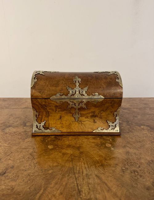 MAGNIFICENT QUALITY ANTIQUE VICTORIAN BURR WALNUT BRASS MOUNTED STATIONARY BOX - ADDITIONAL PHOTO 4