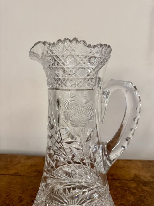 FANTASTIC QUALITY LARGE ANTIQUE EDWARDIAN CUT GLASS JUG - ADDITIONAL PHOTO 4