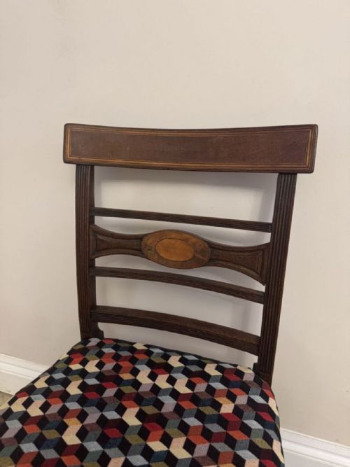 VIBRANT PAIR OF ANTIQUE REGENCY MAHOGANY INLAID PAIR OF CHAIRS - ADDITIONAL PHOTO 4