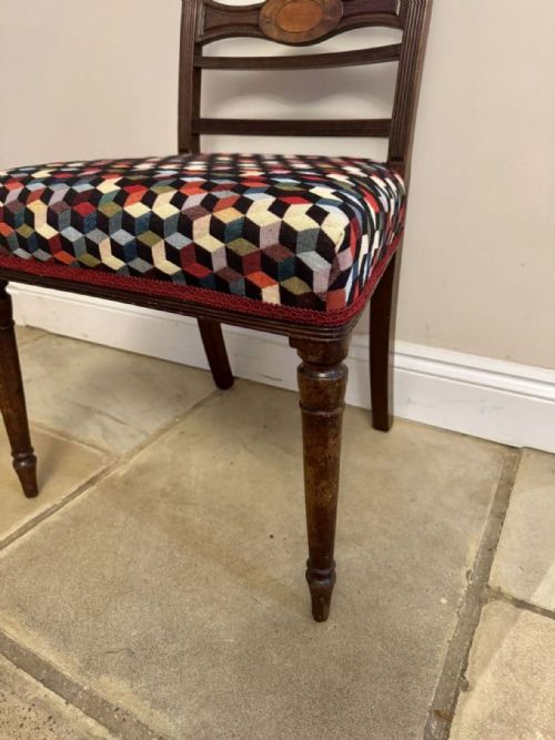 VIBRANT PAIR OF ANTIQUE REGENCY MAHOGANY INLAID PAIR OF CHAIRS - ADDITIONAL PHOTO 1