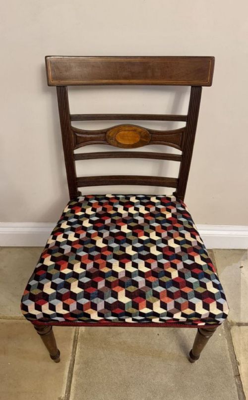 VIBRANT PAIR OF ANTIQUE REGENCY MAHOGANY INLAID PAIR OF CHAIRS - ADDITIONAL PHOTO 3