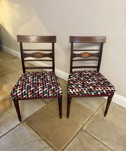 VIBRANT PAIR OF ANTIQUE REGENCY MAHOGANY INLAID PAIR OF CHAIRS - ADDITIONAL PHOTO 5