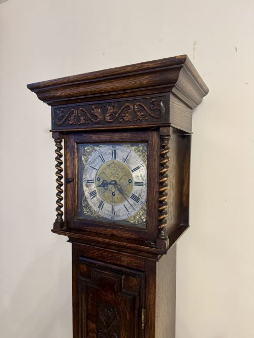FINE QUALITY ANTIQUE EDWARDIAN OAK TRIPLE WEIGHT CHIMING GRANDMOTHER CLOCK - ADDITIONAL PHOTO 1