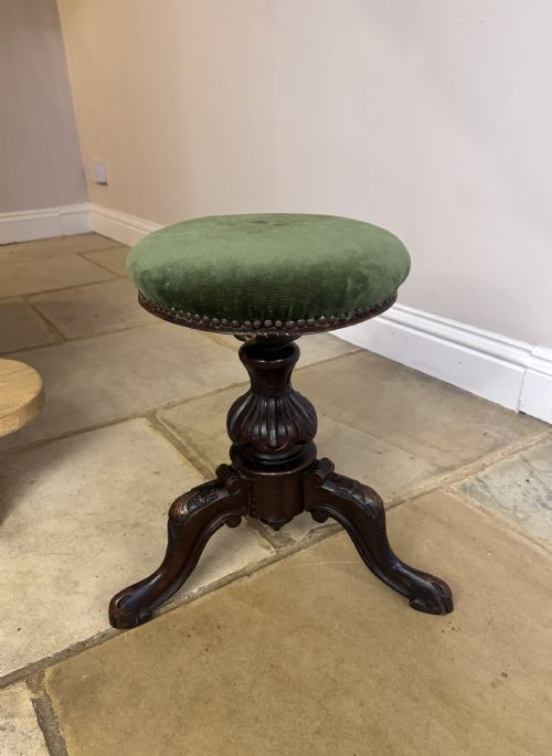 WONDERFUL QUALITY ANTIQUE VICTORIAN CARVED WALNUT REVOLVING STOOL - ADDITIONAL PHOTO 4