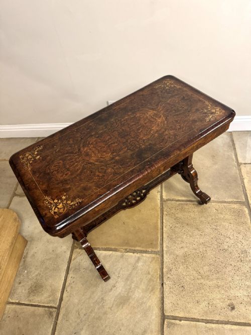 FANTASTIC QUALITY ANTIQUE VICTORIAN FIGURED WALNUT MARQUETRY INLAID CARD TABLE - ADDITIONAL PHOTO 4