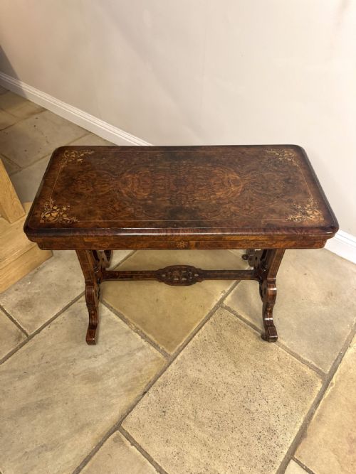 FANTASTIC QUALITY ANTIQUE VICTORIAN FIGURED WALNUT MARQUETRY INLAID CARD TABLE - ADDITIONAL PHOTO 5