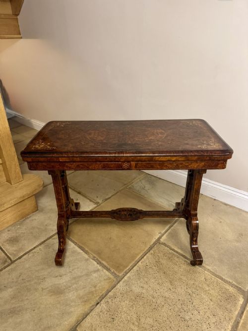 FANTASTIC QUALITY ANTIQUE VICTORIAN FIGURED WALNUT MARQUETRY INLAID CARD TABLE - ADDITIONAL PHOTO 6