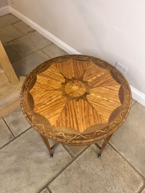 PRETTY QUALITY ANTIQUE EDWARDIAN INLAID SATINWOOD CIRCULAR OCCASIONAL TABLE - ADDITIONAL PHOTO 4