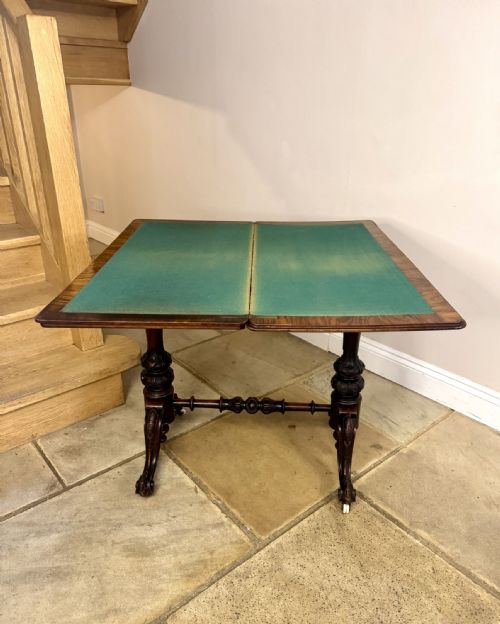 FINE QUALITY ANTIQUE VICTORIAN WALNUT CARD TABLE BY EDWARDS ROBERTS - ADDITIONAL PHOTO 5