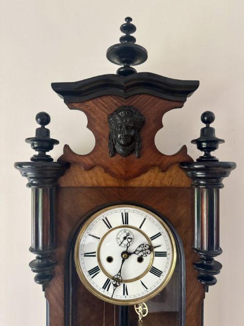 FANTASTIC QUALITY ANTIQUE 19TH CENTURY WALNUT DOUBLE WEIGHT WALL CLOCK - ADDITIONAL PHOTO 2