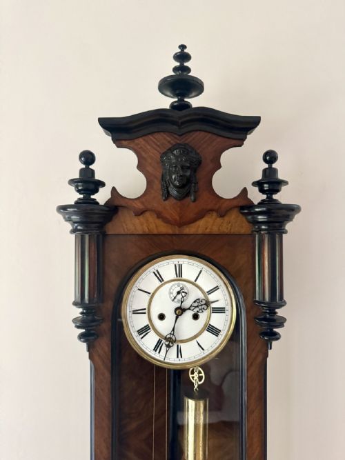 FANTASTIC QUALITY ANTIQUE 19TH CENTURY WALNUT DOUBLE WEIGHT WALL CLOCK - ADDITIONAL PHOTO 1