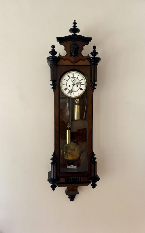 FANTASTIC QUALITY ANTIQUE 19TH CENTURY WALNUT DOUBLE WEIGHT WALL CLOCK - ADDITIONAL PHOTO 3