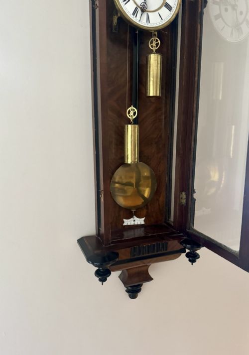 FANTASTIC QUALITY ANTIQUE 19TH CENTURY WALNUT DOUBLE WEIGHT WALL CLOCK - ADDITIONAL PHOTO 4