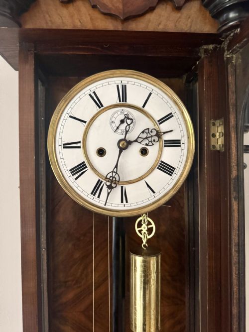 FANTASTIC QUALITY ANTIQUE 19TH CENTURY WALNUT DOUBLE WEIGHT WALL CLOCK - ADDITIONAL PHOTO 5