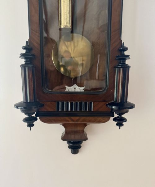 FANTASTIC QUALITY ANTIQUE 19TH CENTURY WALNUT DOUBLE WEIGHT WALL CLOCK - ADDITIONAL PHOTO 7
