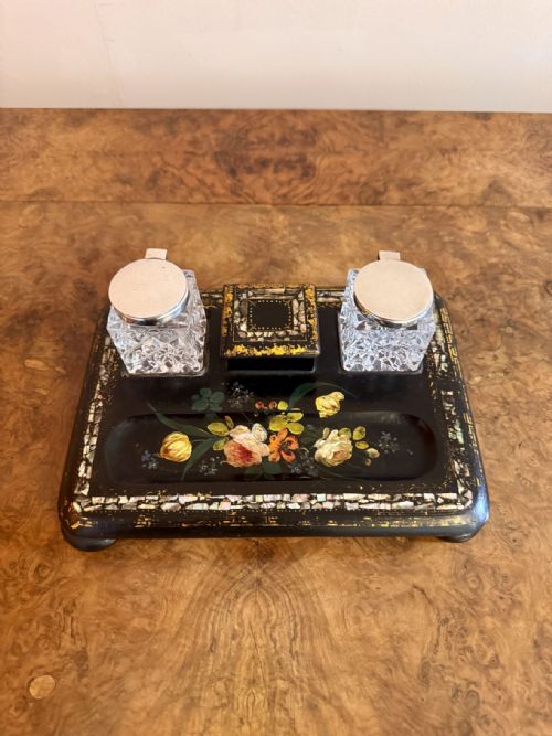 STUNNING QUALITY ANTIQUE VICTORIAN PAPIERMACHE DESK SET - ADDITIONAL PHOTO 4