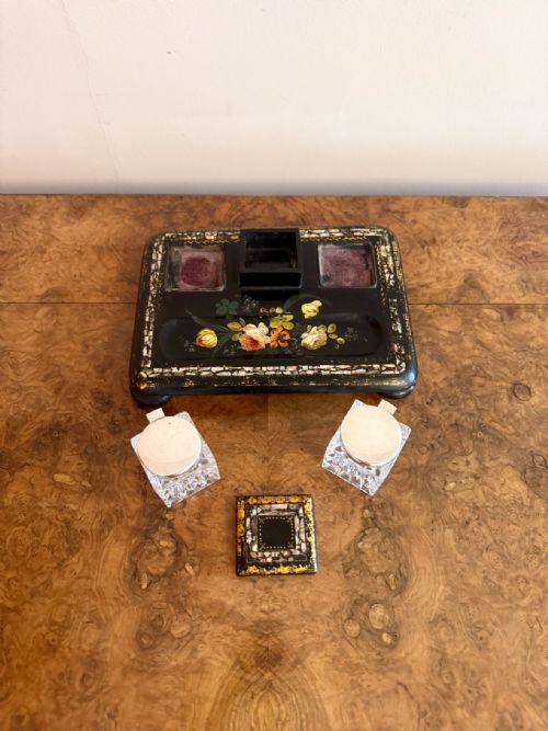 STUNNING QUALITY ANTIQUE VICTORIAN PAPIERMACHE DESK SET - ADDITIONAL PHOTO 1