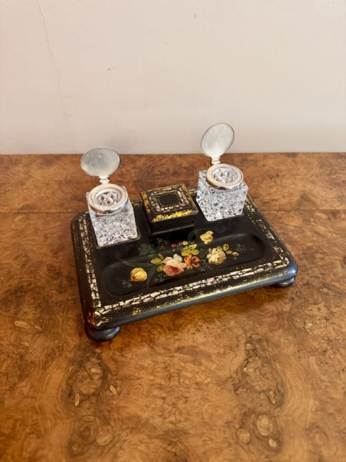 STUNNING QUALITY ANTIQUE VICTORIAN PAPIERMACHE DESK SET - ADDITIONAL PHOTO 2