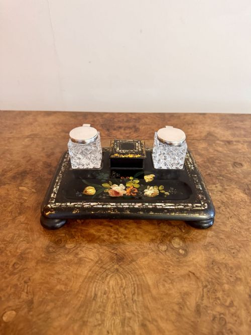 STUNNING QUALITY ANTIQUE VICTORIAN PAPIERMACHE DESK SET - ADDITIONAL PHOTO 3