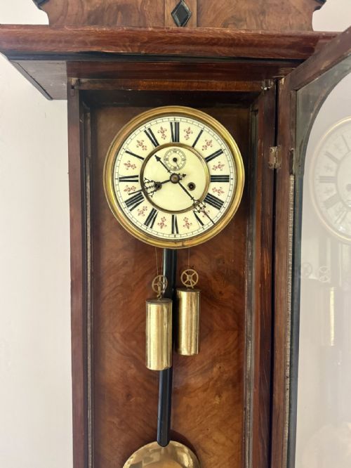 QUALITY ANTIQUE VICTORIAN WALNUT DOUBLE WEIGHT WALL CLOCK - ADDITIONAL PHOTO 2